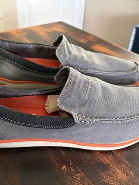 Skechers Men's Gray Canvas Slip-On Boat Shoes with Orange Accents